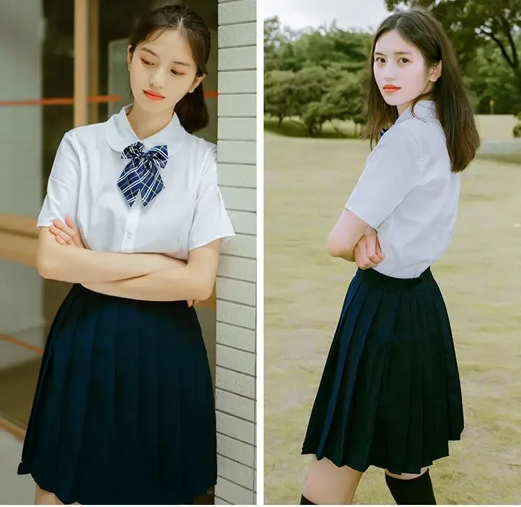 JK Schooluniform Zomer Meisjes Jurk Middelbare Scholieren Plooirok Jong Japans Wit