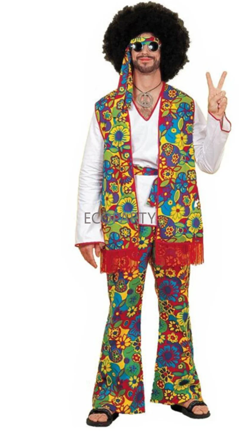 2023 New Trend Halloween Adult Mens 60s 70s Psychedelic Hippy Hippie Role Playing Cosplay Stage Performance Costume Fancy Dress