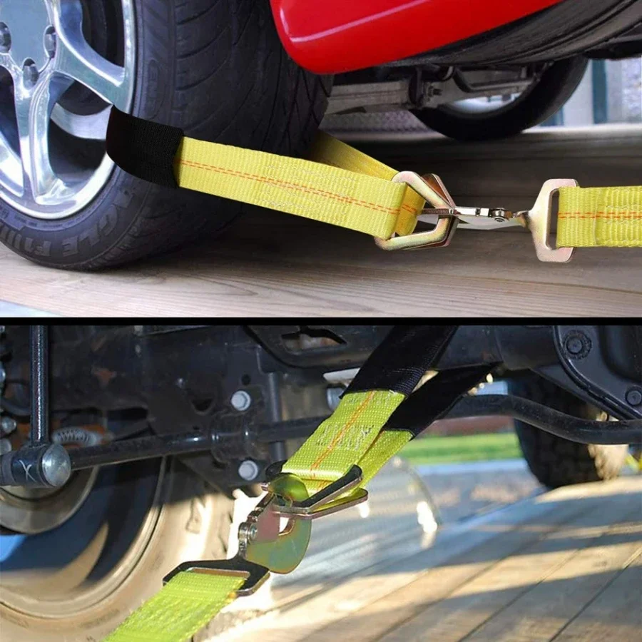 2PCS 90x5cm Car Axle Straps with D-Ring and Protective Sleeve for Securing Car Transport Axle Tie Down Straps 10000LBS