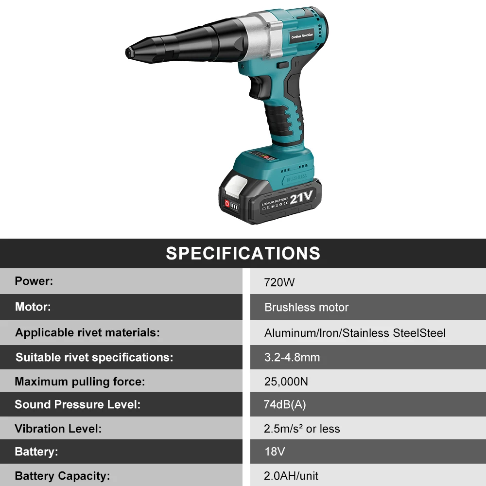 YEARTOP 3.2-4.8 مللي متر فرش الكهربائية برشام بندقية اللاسلكي جوزة برْشام بندقية السيارات التثبيت صناعة أداة السلطة لبطارية ماكيتا 18 فولت Y