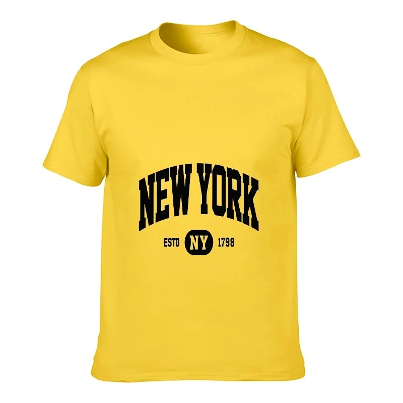 Unisex Men Women Tee New York ESTD 1798 Varsity Letter Print Retro College Casual Style Soft Cotton Crew Neck T-shirt