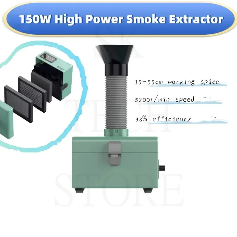 

SIKO 150W High Power Fan Mini Solder Smoke Absorber ESD Fume Extractor with 3pcs Activated Carbon Filter Sponge with LED Light