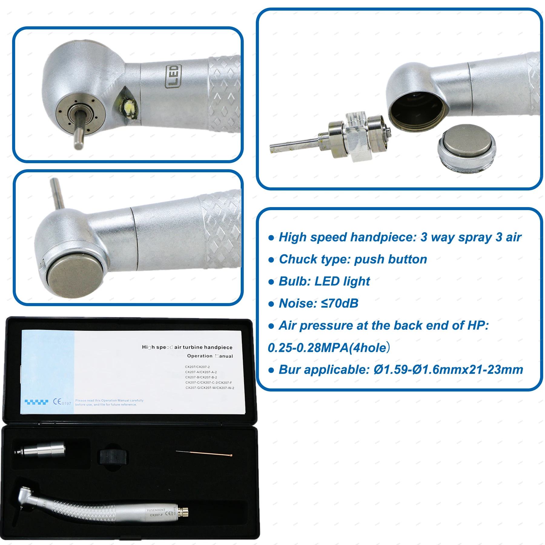 COXO CX207-F Dental High Speed Handpiece E Generator Air Turbine Handpiece Torque Head/Standard/Mini Fit NSK B2/M4 QD-J Coupling