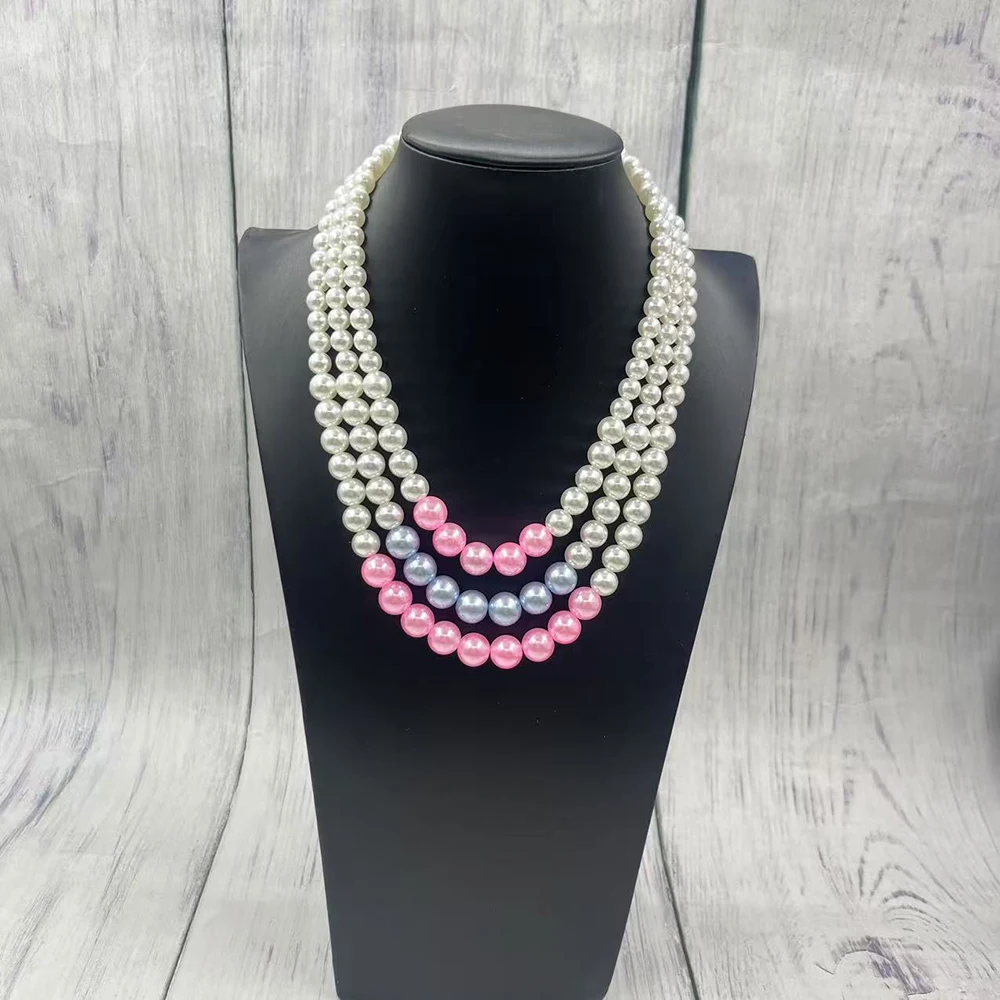 Hot sale custom Multi layers statement Necklace Women Gamma Phi Delta Pink Light Bule long Pearl Necklace