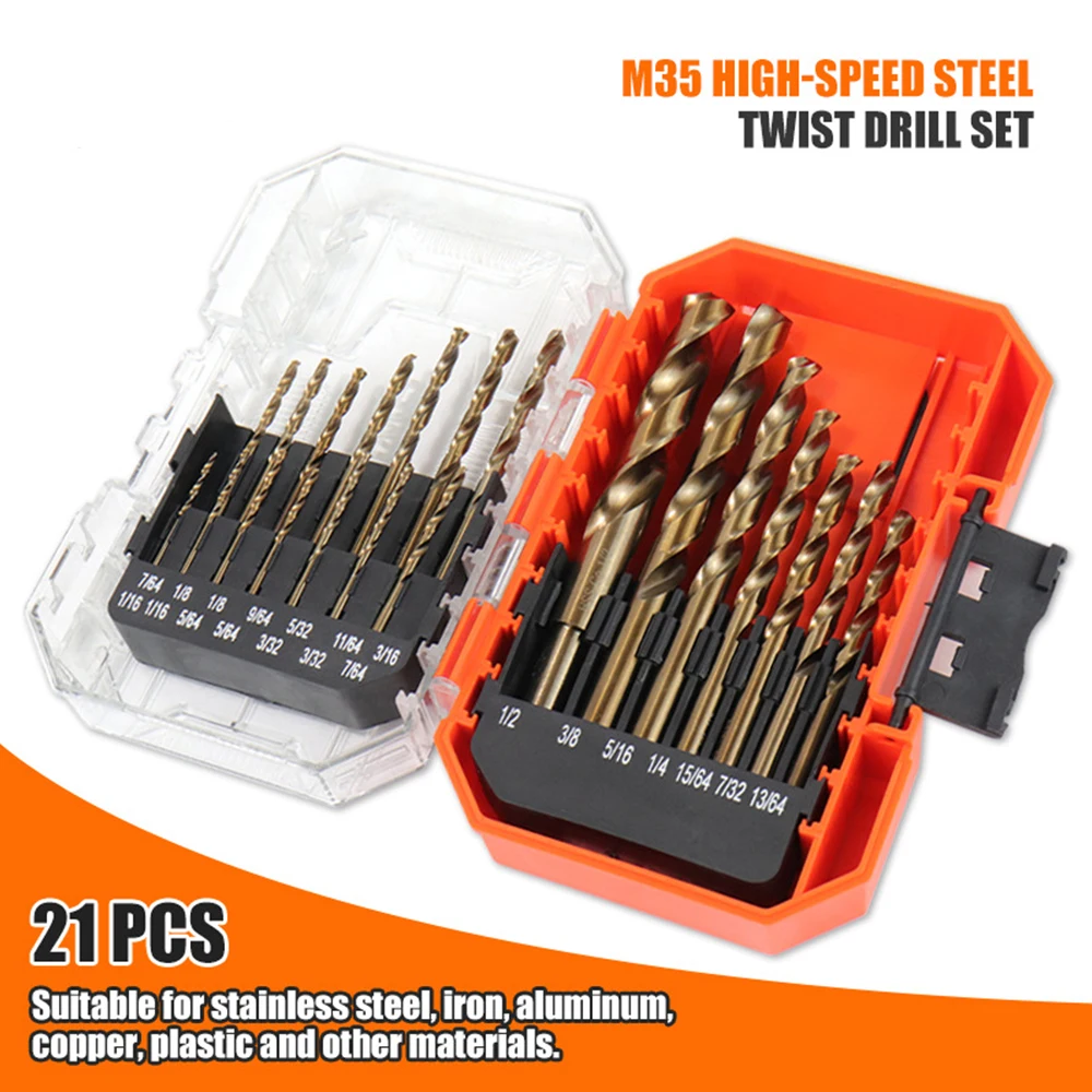Broca de torção métrica de cobalto 5% m35 broca de haste reta de aço de alta velocidade 21 peças com caixa para metal aço inoxidável ferro
