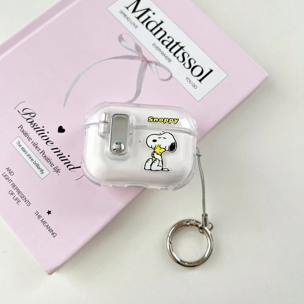 Cute Cartoon Snoopy Transparent Earphone Case For Airpods 4 Pro 2 1 2 3 Wireless Bluetooth Headset Protective Cover Key Chain