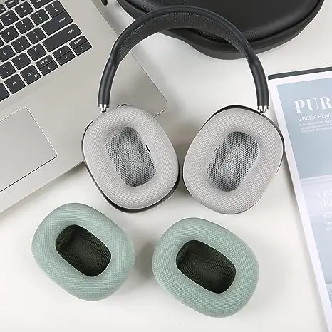 Airpods max auscultadores, almofadas de tecido de malha, anti-suor, fácil de instalar com ímãs (cinza espacial prata)