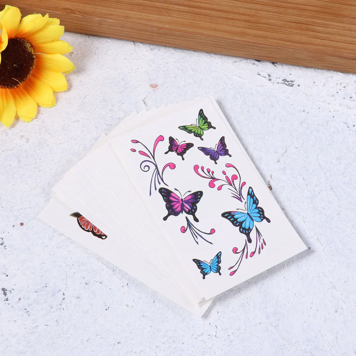 

16pcs 3D Temporary Tattoos Waterproof Colorful Body Stickers For Butterfly Flower Design Easy Apply Remove Cartoon