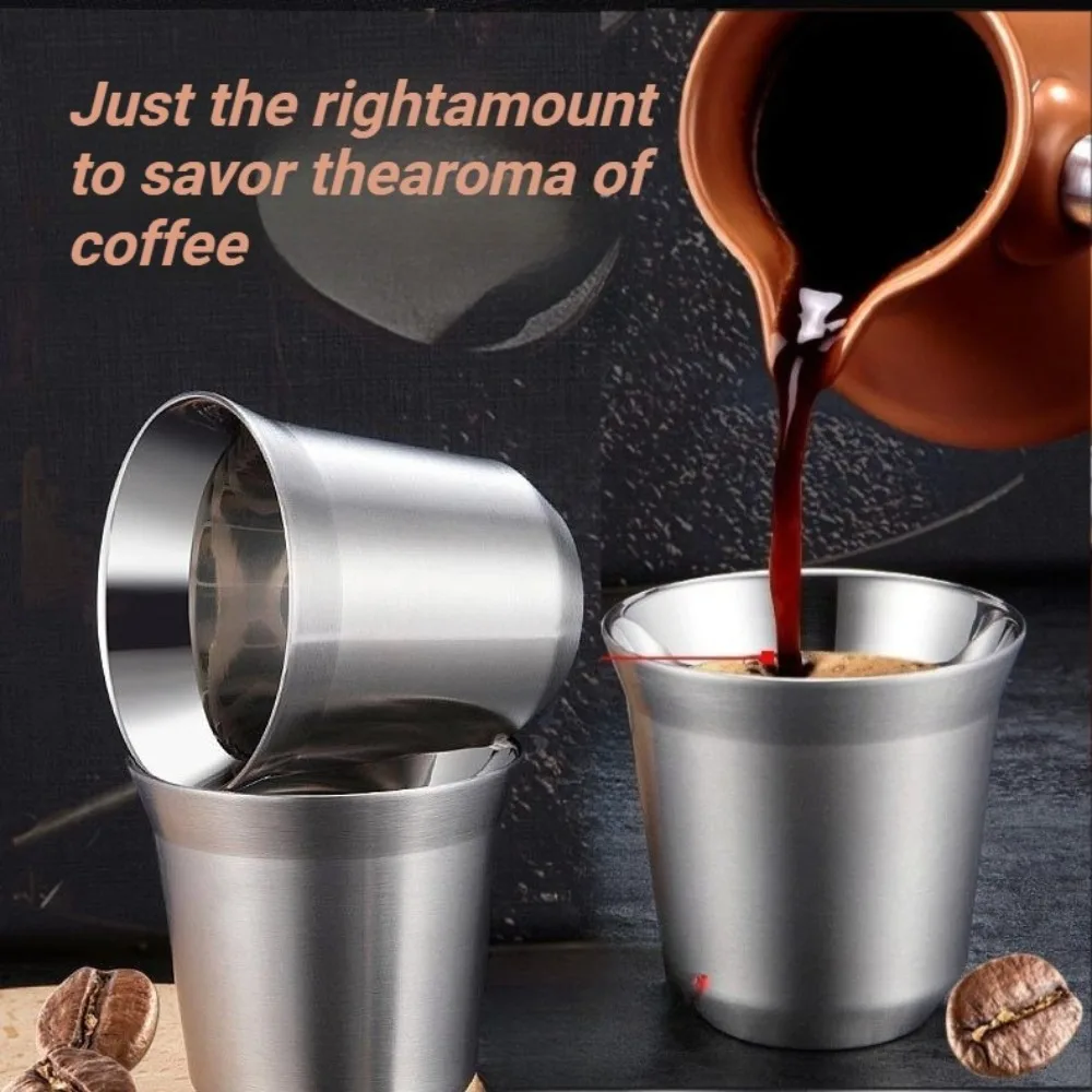 Taza de Café de Acero Inoxidable de Doble Pared de 80/160 ml, Taza de Espresso Portátil, Mini Taza para Té, Whisky, Vino, para el Hogar y Viajes, Personalizable
