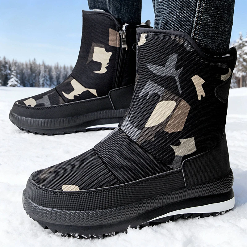 

Men Snow Boots Comfortable Mid-Calf Fleece Lined Snow Boots Men Mid-Tube Large Cotton Shoes Warm Winter Boots New