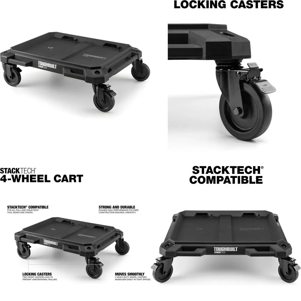 

Heavy-Duty 4-Wheel Rolling Tool Box Dolly - StackTech Toolbox Organizers Compatible, Locking Casters, Tie-Down Points for Secure