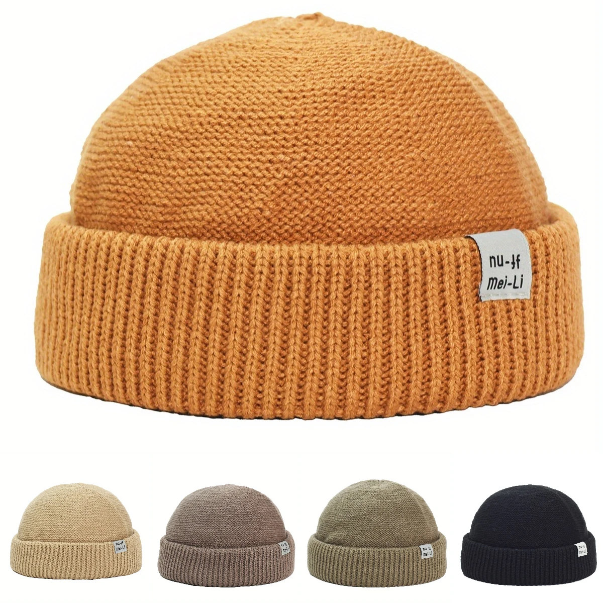 

Solid Color Retro Simple Brimless Cap Fashion Knitted Lightweight Casual Autunm Winter Hooded Hat Street Outdoor Trend Cold Hat