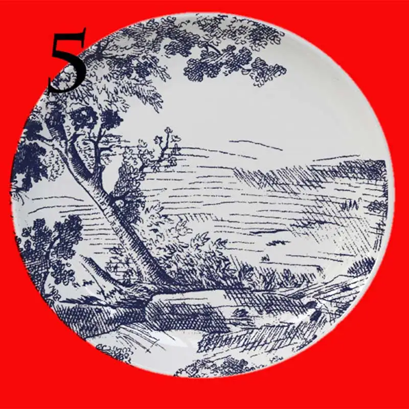 Ceramic Decorative Plate Blue Iru Sketch Tiger Circular Shape Tableware Restaurant Dessert Tray Home Bedroom Art Hanging Plate - view 5