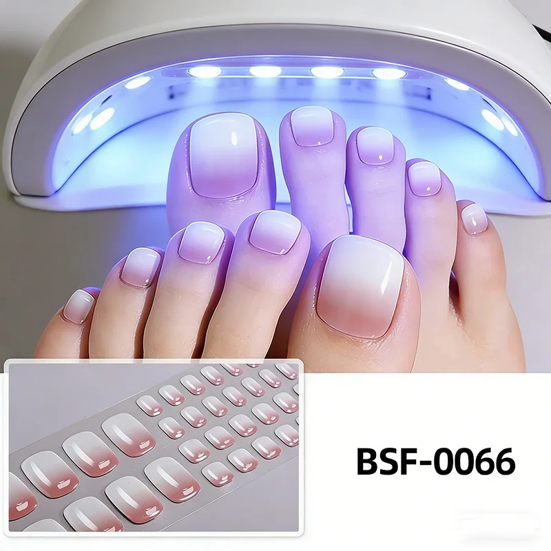 Summer Gradient Bake-Free Gel Toenail Sticker 34 Strips Self-Adhesive Full Cove Press On Foot Gel Nail Art Wraps Nail Supplies