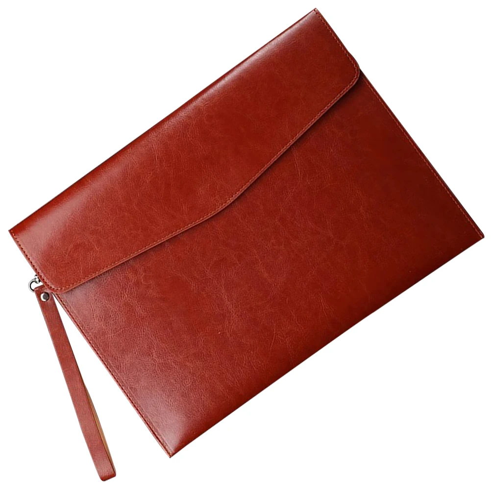 

File Package Office Bag Folders with Pockets Zipper Document Bags Tote Stylish Organizer Pouch for Official Pu Brown