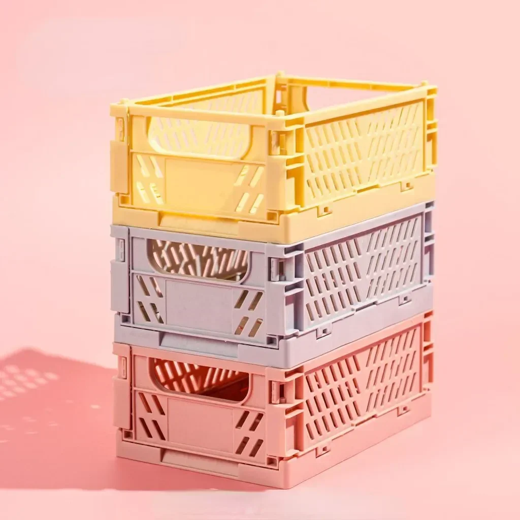 Plastic Foldable Storage Crate Folding Box Basket Stackable Cute Makeup Jewellery Toys Boxes for Storage Box Organizer Portable