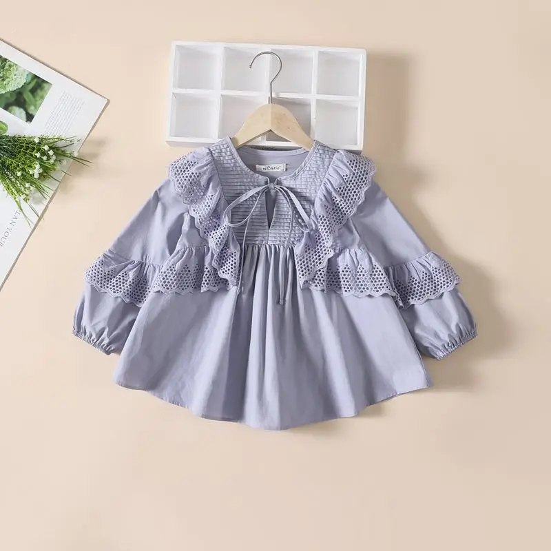 

2025 children's clothing girls' fashionable lace ruffle edge shirt autumn children's design baby doll shirt top
