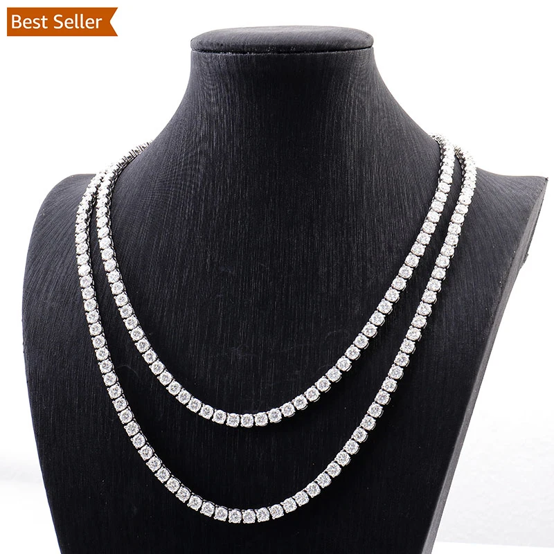 

Hot Sale 3mm Tennis Necklace Chains Iced Out VVS DEF Moissanite Diamond Gold Silver Hip Hop Jewelry Necklace