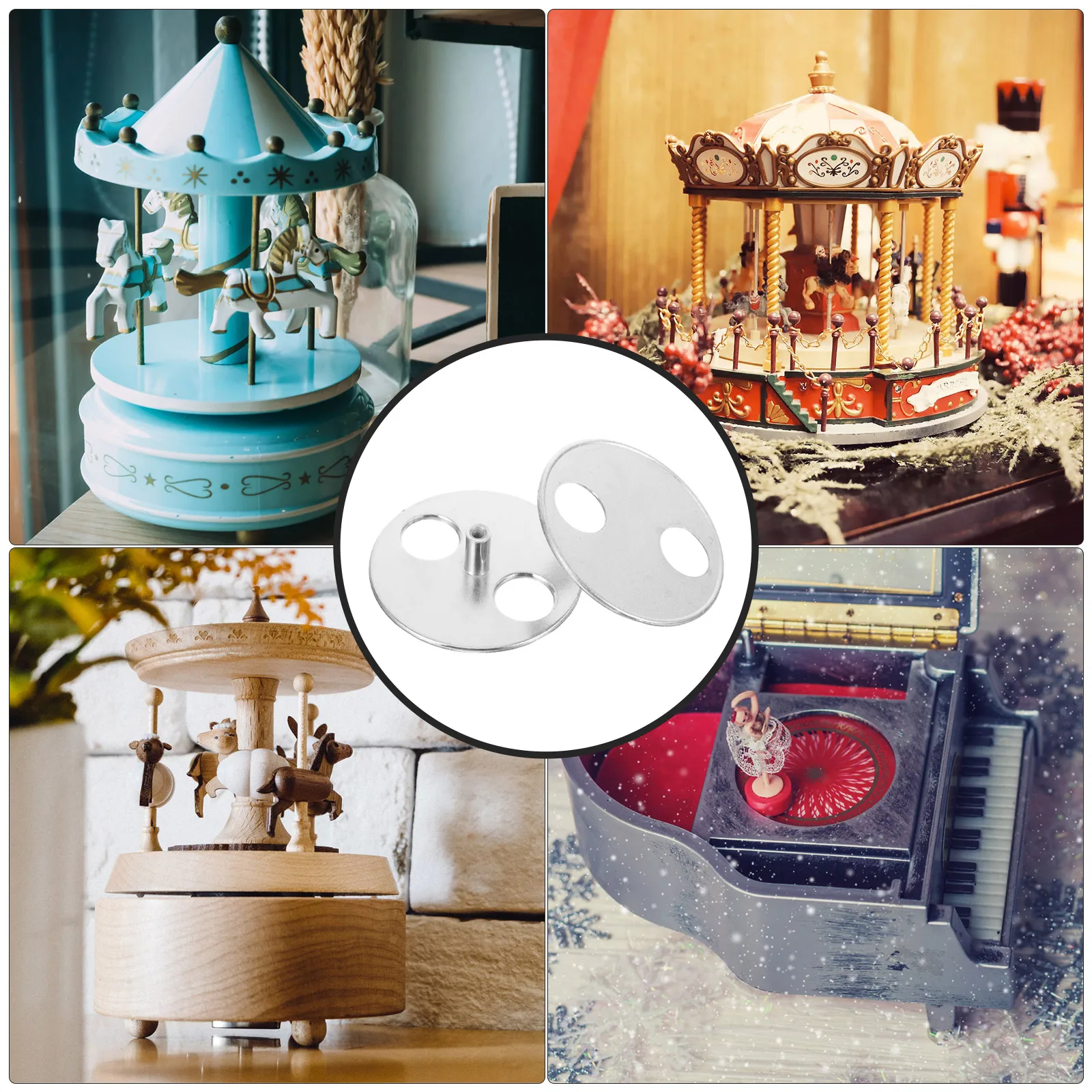 

2 Pcs Music Box Accessories Windup Parts Replacement Clockwork Replacements Boxes Metal Round Plate Keys Movements