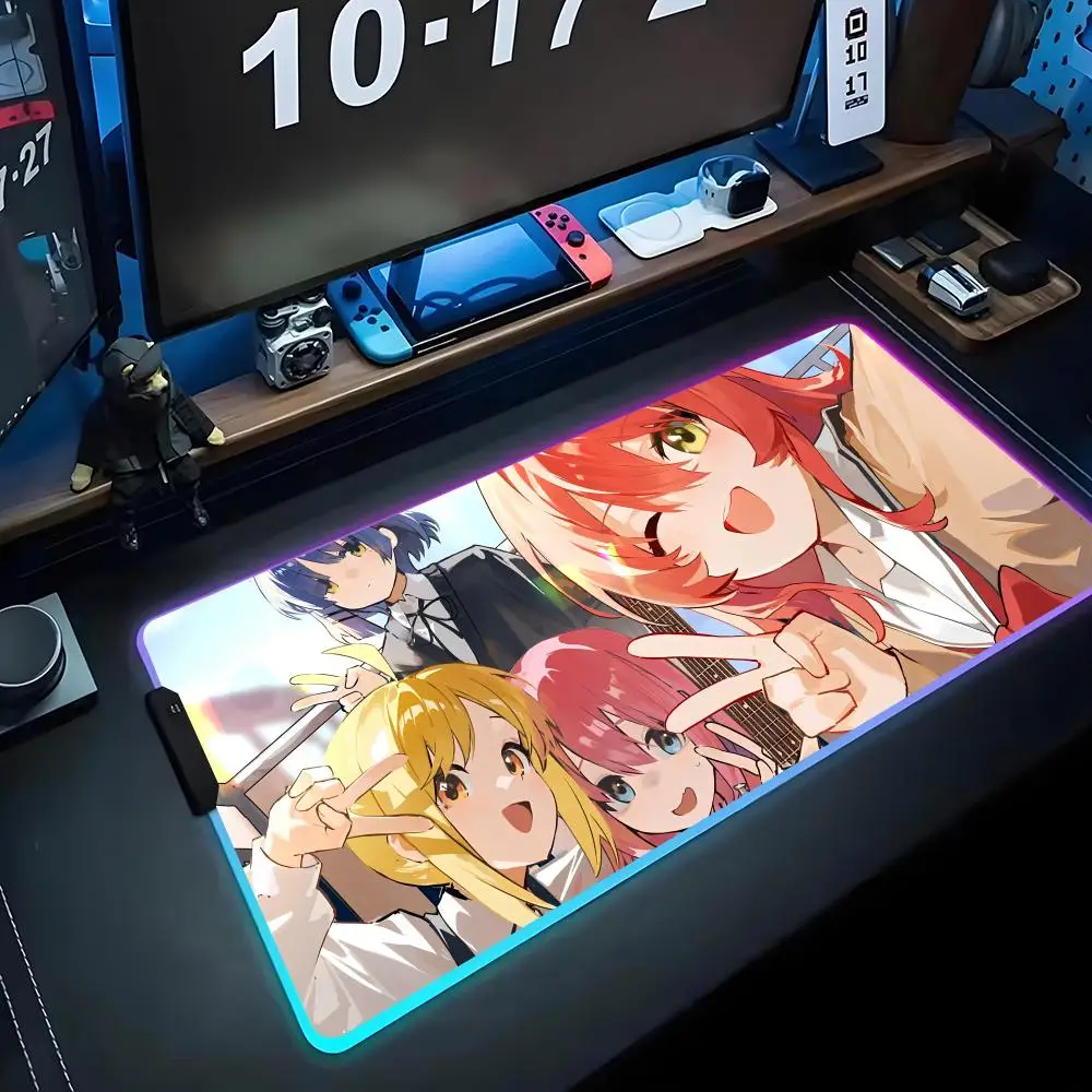 

Игровой коврик для мыши Bocchi Rock RGB, большой светодиодный коврик для ПК, светящийся коврик для мыши, большой коврик для клавиатуры, настольный коврик с подсветкой