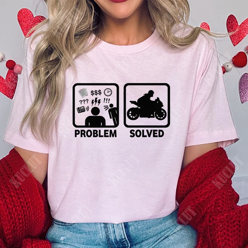 Funny Design Problem Solved Print Tees Shirts for Women Clothing Fashion Hobby Graphic Tops Harajuku Pink Short Sleeve T-shirts