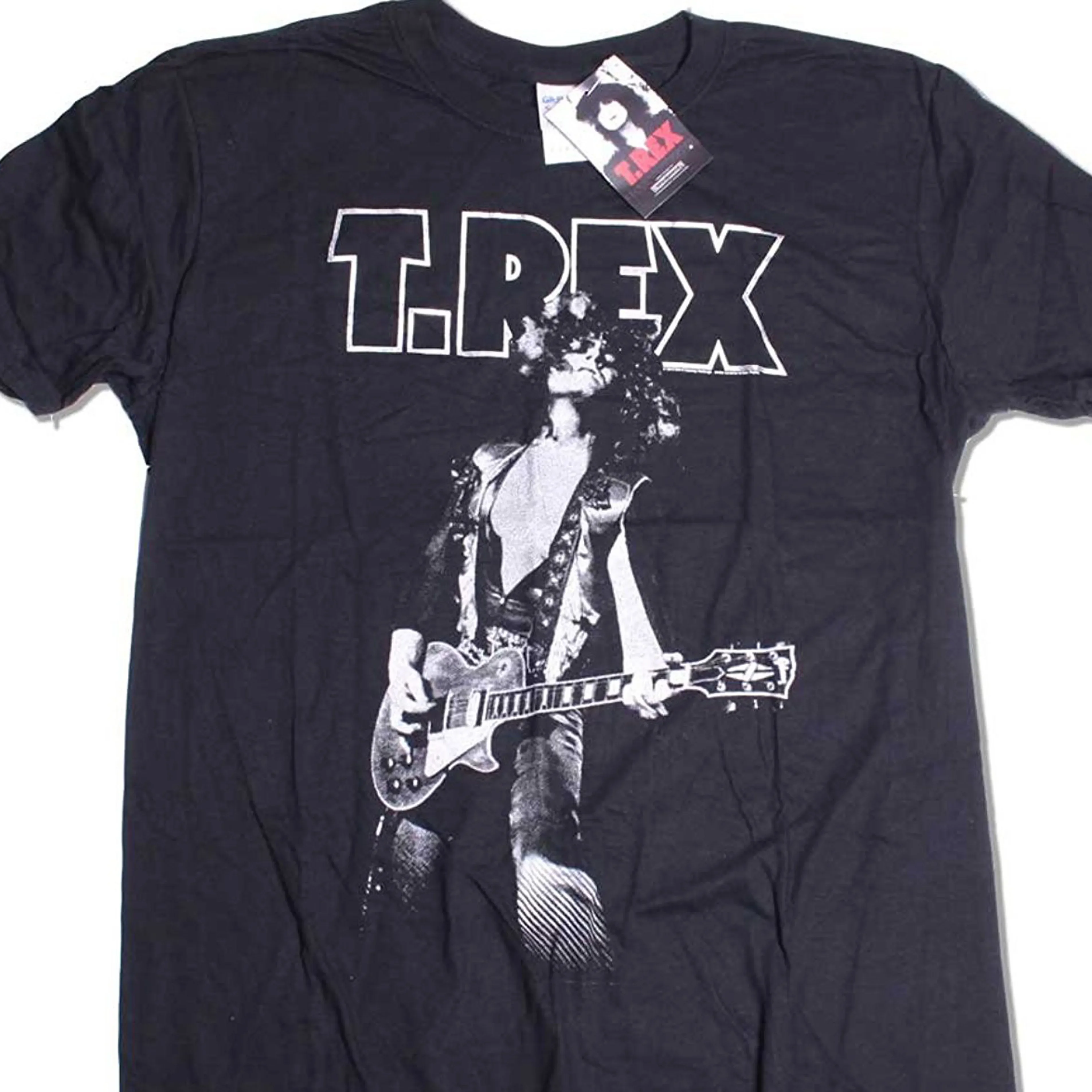 T-shirt manches courtes col rond homme, classique en coton, glam rock, portrait à paillettes, Marc Bolan, T Rex, 100%