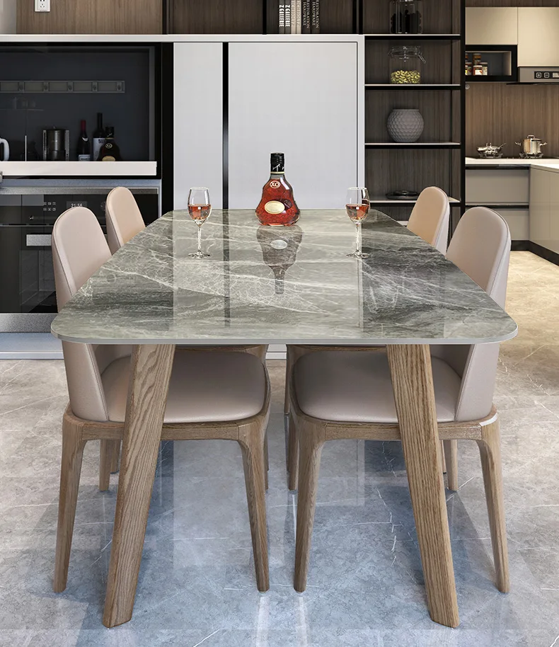 

Marble Dining Table and Chair Combination Modern Simple and Light Luxury Rectangular Solid Wood Dining Table and Chair