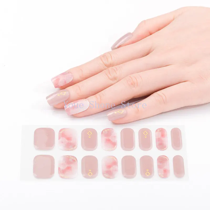 16 Strips Semi Cured Gel Nail Stickers Set for UV Lamp Full Cover Solid color Manicure DIY Women Fashion Gel Nail Patch