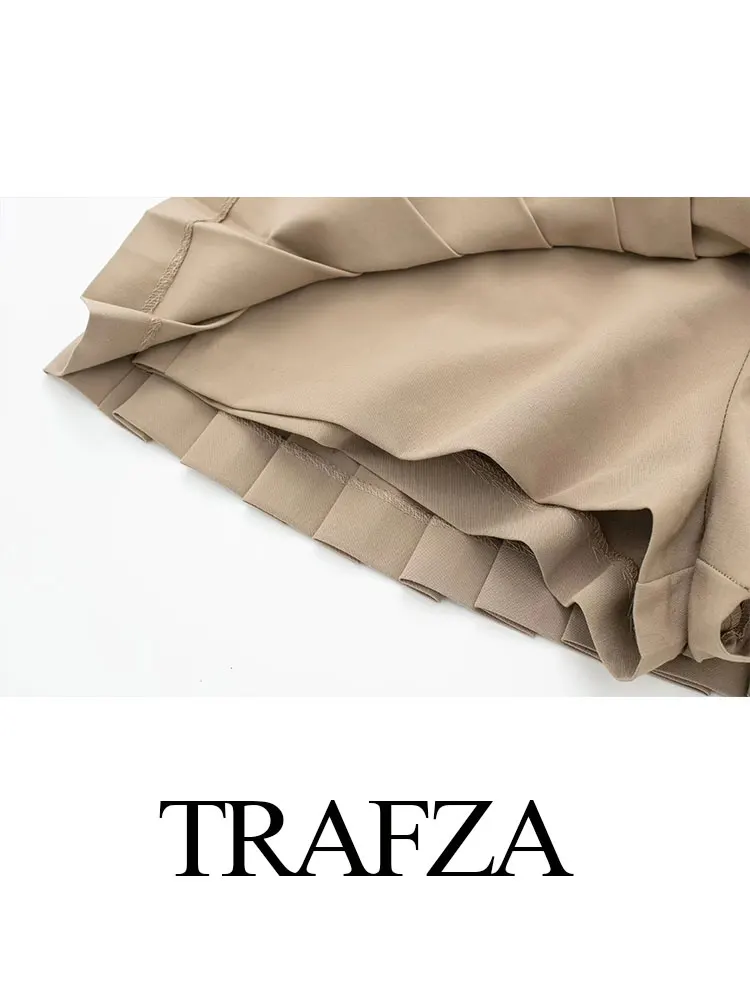 TRAFZA donna Vintage Solid Shorts gonna cerniera laterale cintura drappeggiata gonna a vita alta moda 2024 primavera elegante gonna corta femminile