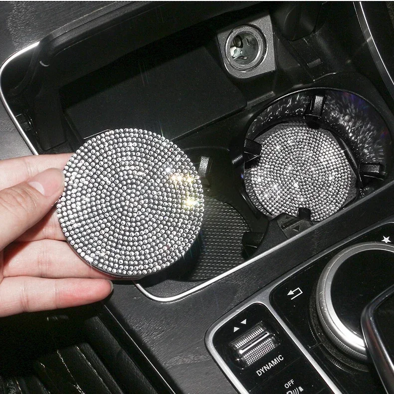 Rhinestone Cup Mats for Cars Coaster Water Cup Slot Non-Slip Mat Silica Pad Cup Holder Mat Car Interior Decoration Accessories