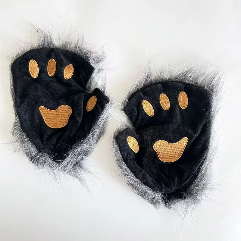 

Wolf Paw Gloves Faux Fur Fingerless Mittens Winter Warm Cat Claw Gloves Women Cosplay Accessories Halloween Fancy Party Props