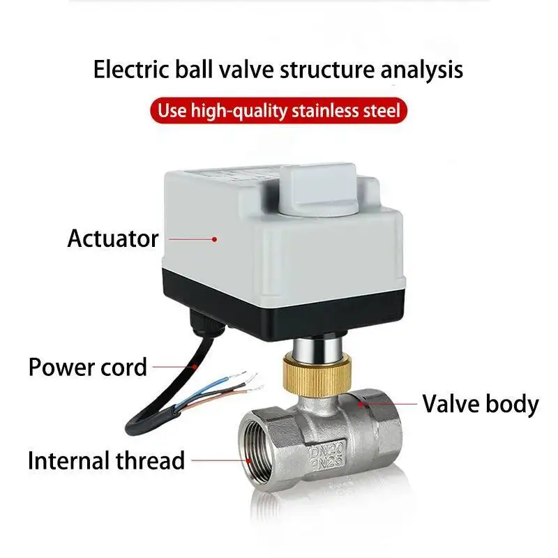 مع دليل الفولاذ المقاوم للصدأ الكرة الكهربائية Vae المحرك التيار المتناوب 220 فولت ثلاثة أسلاك التحكم اثنين من موضوع داخلي المحملة DN15 ~ DN50