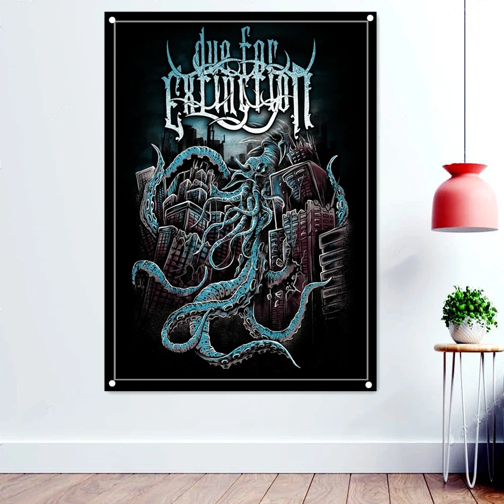 Scary Octopus Dark metal Metal Artist Banners Hanging Flag For Wall Decoration Macabre Death Art Rock Music Poster Wallpaper