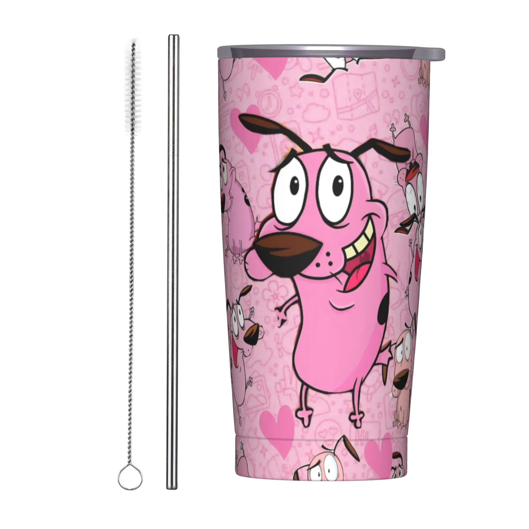 Courage the Cowardly Dog-D Tumbler Vacuum Insulated  Thermal Cup with Lid Straw Smoothie Tea Mug Water Bottle 20oz