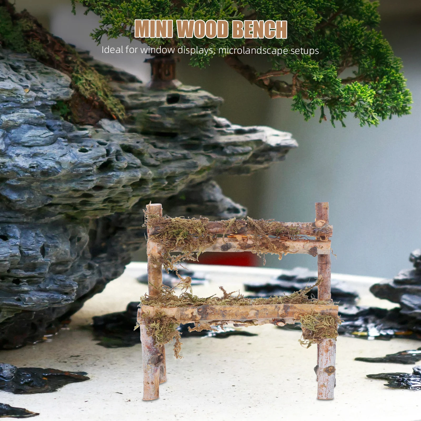 

Miniature Dollhouse Wooden Chair Mini Bench Prop for Garden Courtyard Micro Landscape Decoration Vintage Style Small Furniture