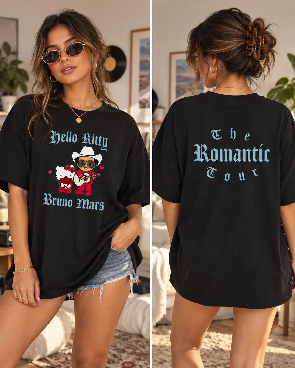 Bruno Mars Romantic Tour Shirt, Hello Kitty Inspired Concert Tee, Pink Vintage Music T Shirt, Cute Fan Gift