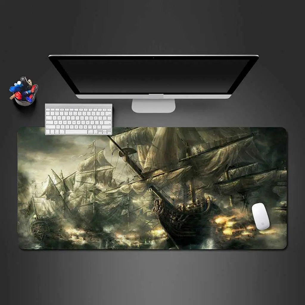 

Vintage Pirate Ship 800x300mm Large Mousepad with Non-Slip Rubber Desk Mat with Stitched Edges for Home Gifts Office Working