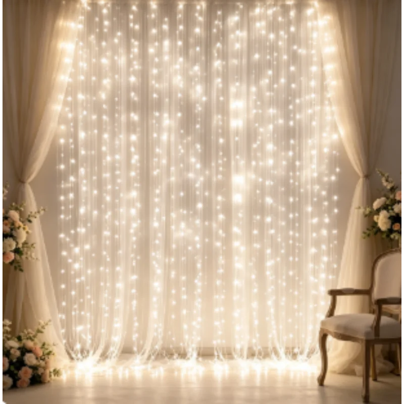 Christmas Halloween Curtain Lights, LED Fairy String Garland for Wedding Party Home Garden Decoration