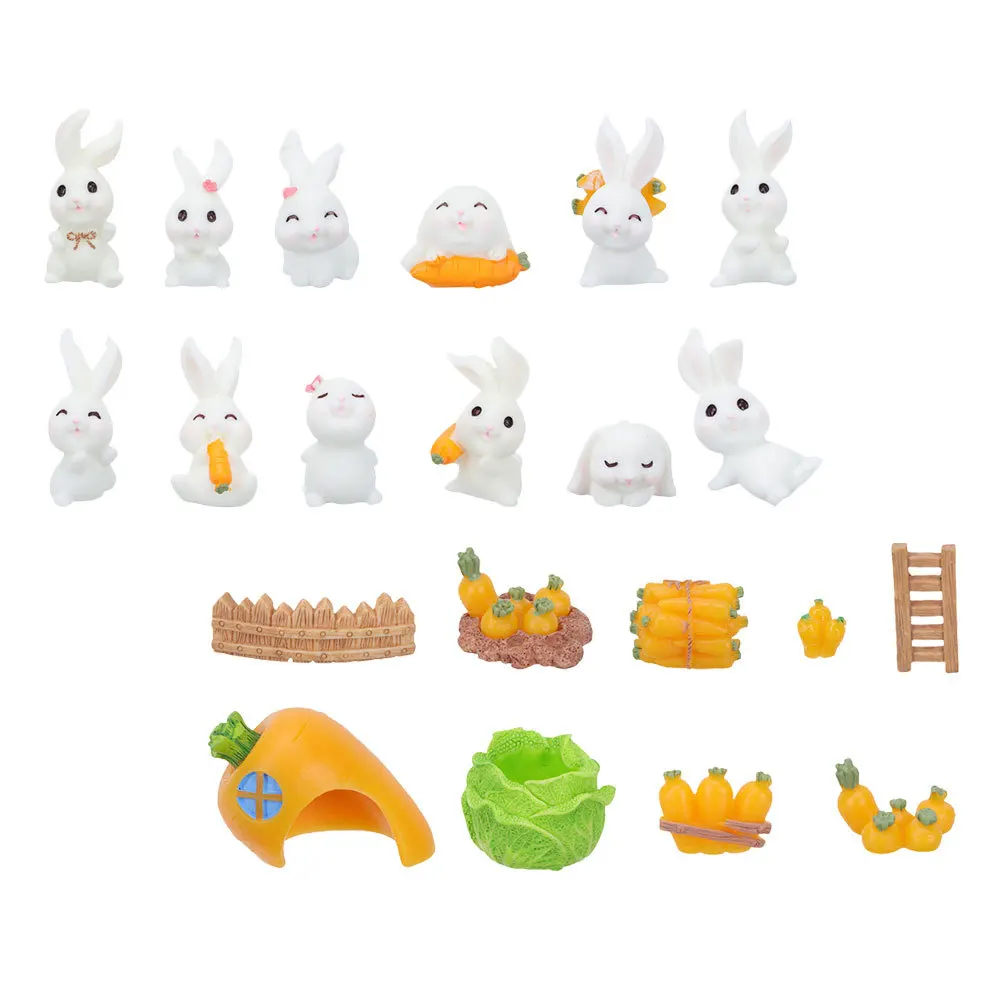 

21Pcs Small Rabbit Resin Ornament Set Micro Landscape Garden Decor for Yard Balcony Fairy Garden Indoor Plant Pots