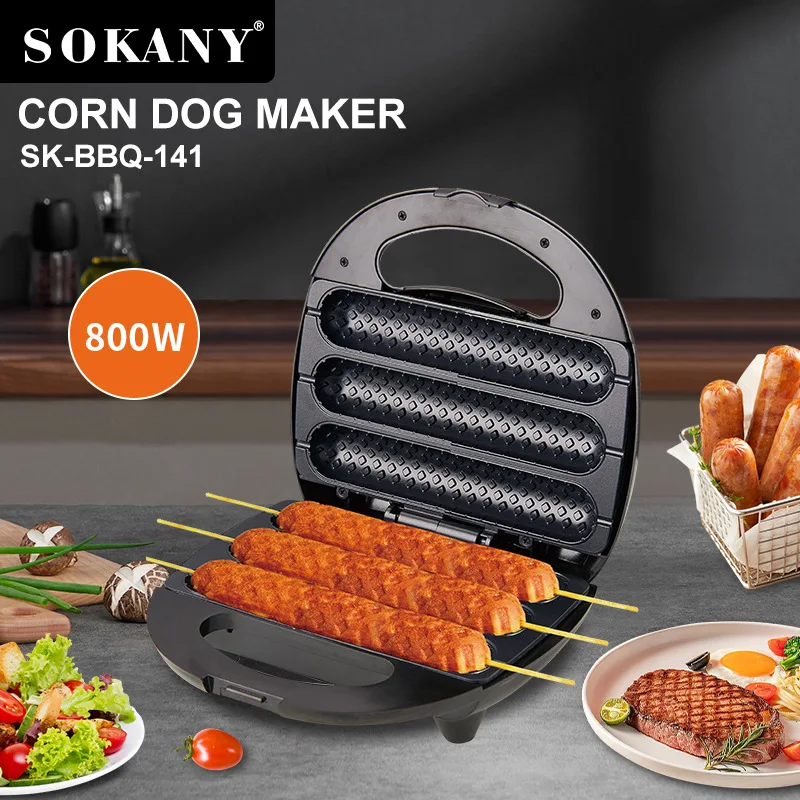 Electric Hot Dog Maker Crispy Corn Hotdog Waffle Maker Sausage Machine Breakfast Pan Baking Grill Kitchen Appliances 800W