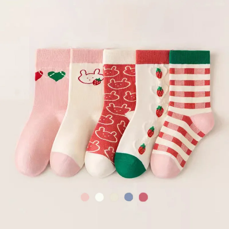 5Pairs Autumn Winter Warm Children Socks Thicken Cotton Kids Mid Tube Sock Cute Cartoon Boys Girls Baby Footwear 0-8year Clothes