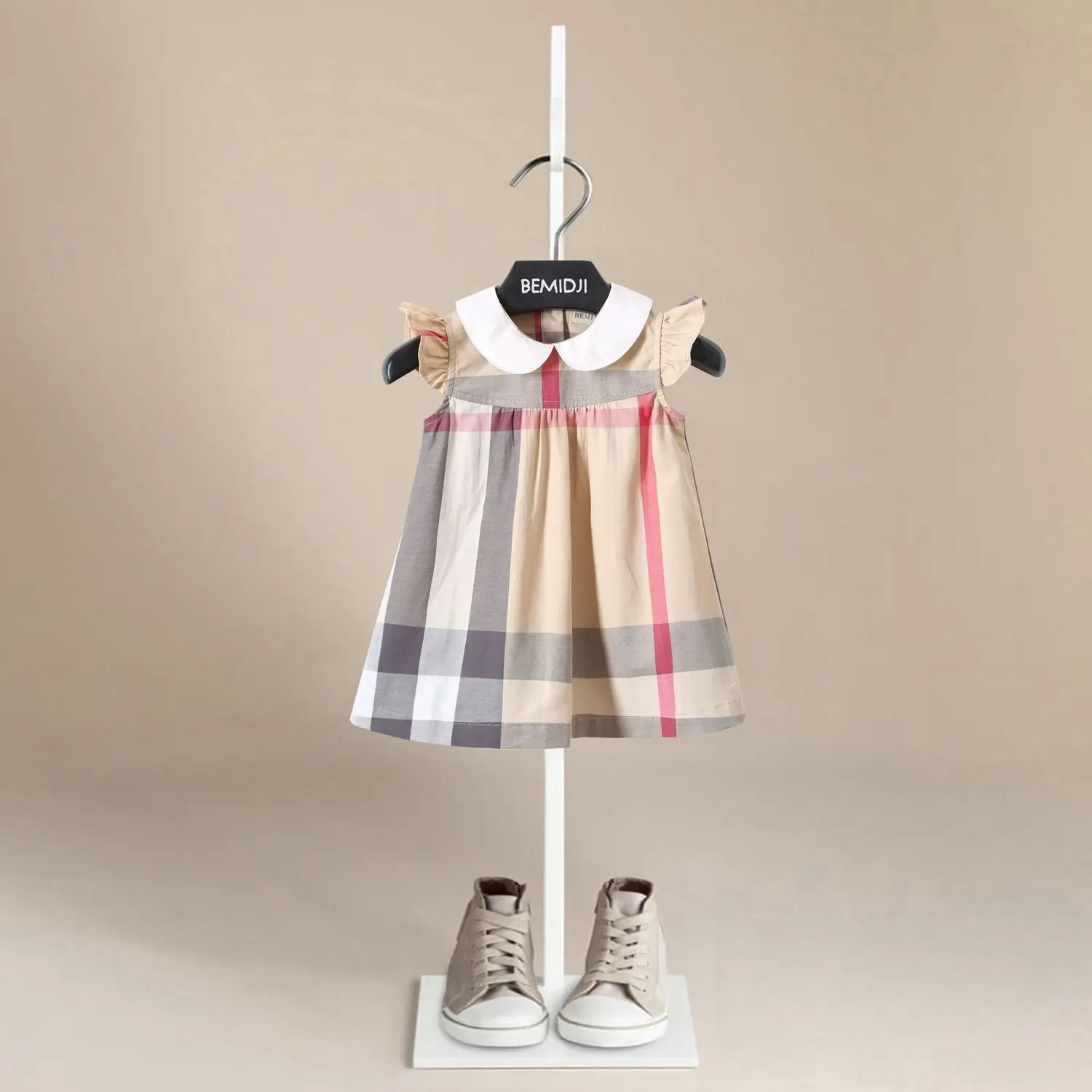 

2024 Children's Skirt Doll Collar Dress College Style Tartan Skirt Cute Baby Summer