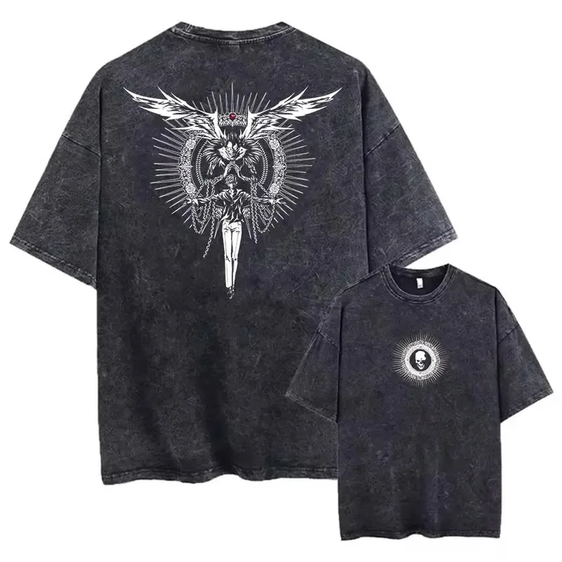 

Y2K Vintage Washed Tshirts Hip Hop Retro Punk Anime Death Note Print 100% Cotton T-Shirts Harajuku Women Men Summer Top Tee