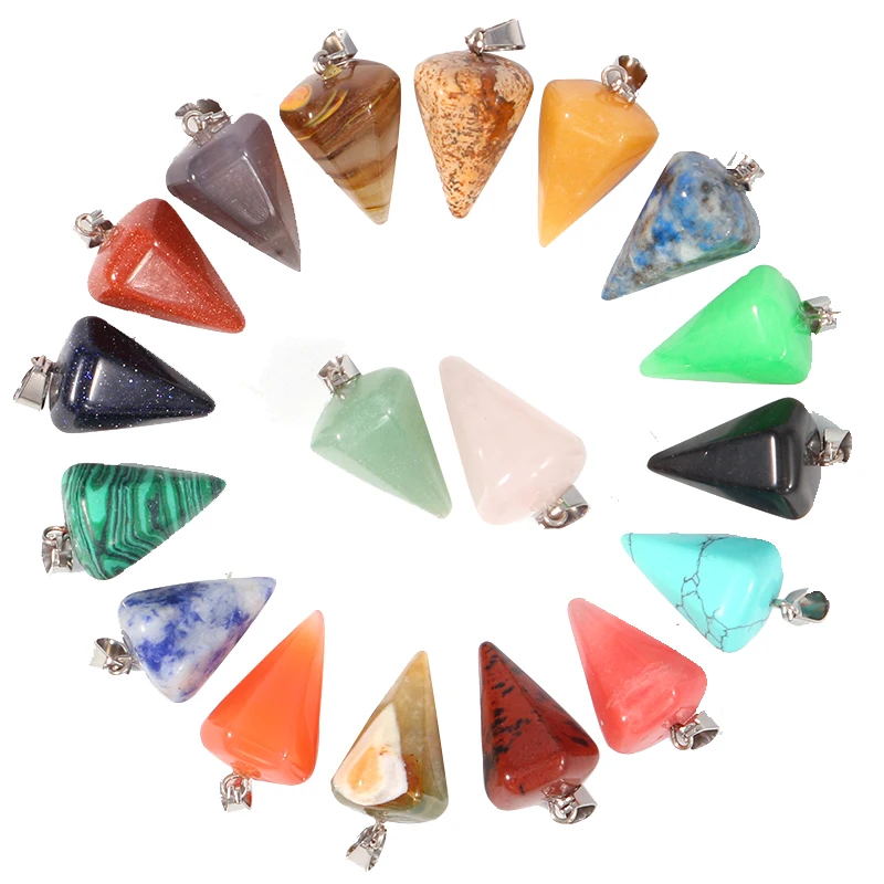20pcs Natural Stone Crystal Cone Pendulum Pendants Bullet Point Gemstone Charms for Divination DIY Jewelry Making Wholesale