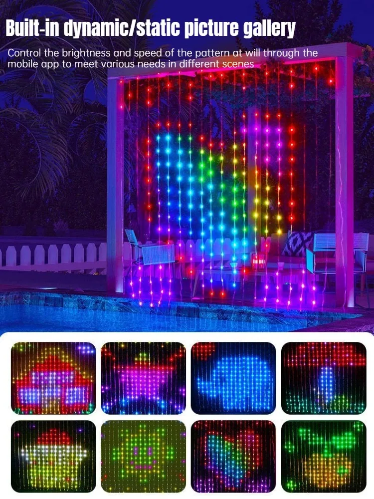 Holiday Party Wall Decor Smart RGB LED Curtain Fairy String Lights Music Sync APP Controlled Christmas Ambient Lighting