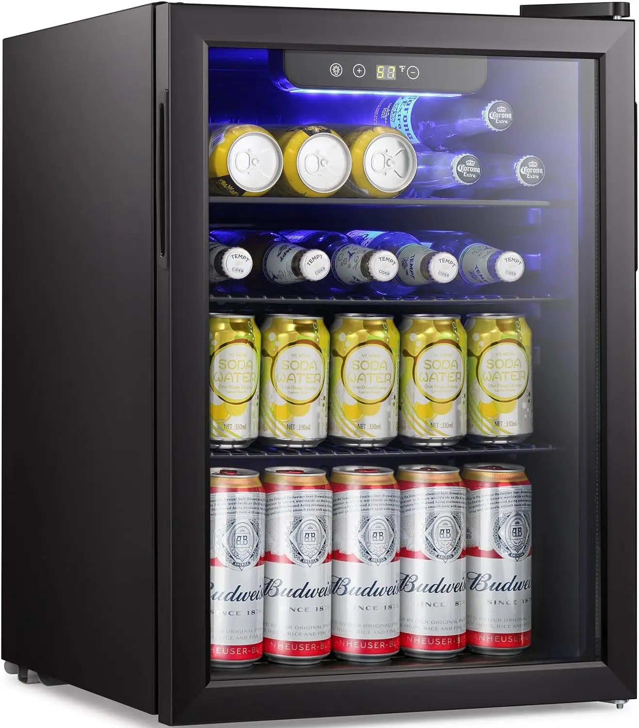 Beverage Refrigerator Cooler-85 Can Mini Fridge Glass Door for Soda Beer Wine Stainless Steel Glass Door Small Drink Dispenser