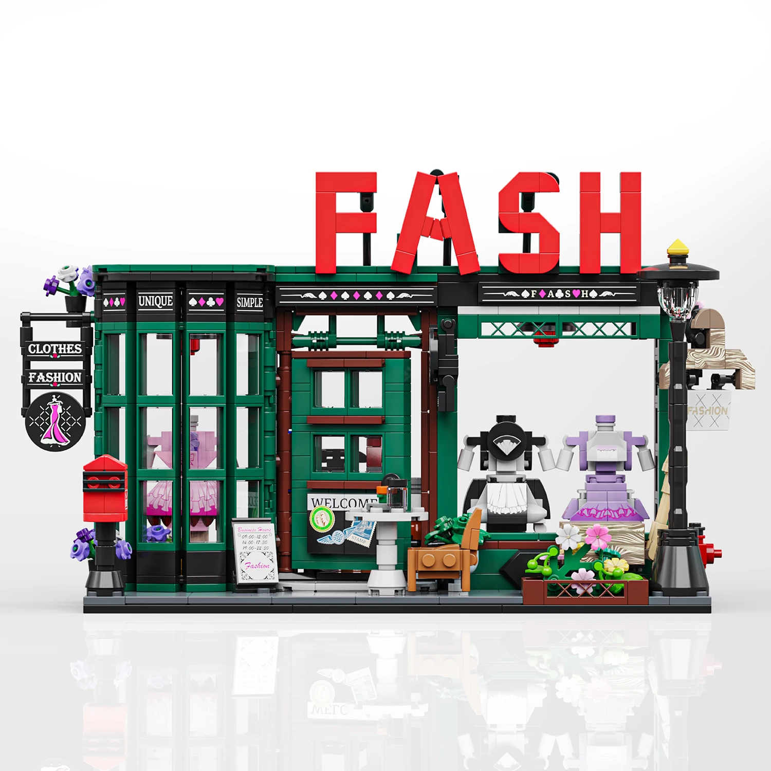 MOC Retro European Fashion Clothing Store Architettura Building Blocks Set Fashion Shop House Giocattolo fai da te per bambini Regalo di compleanno