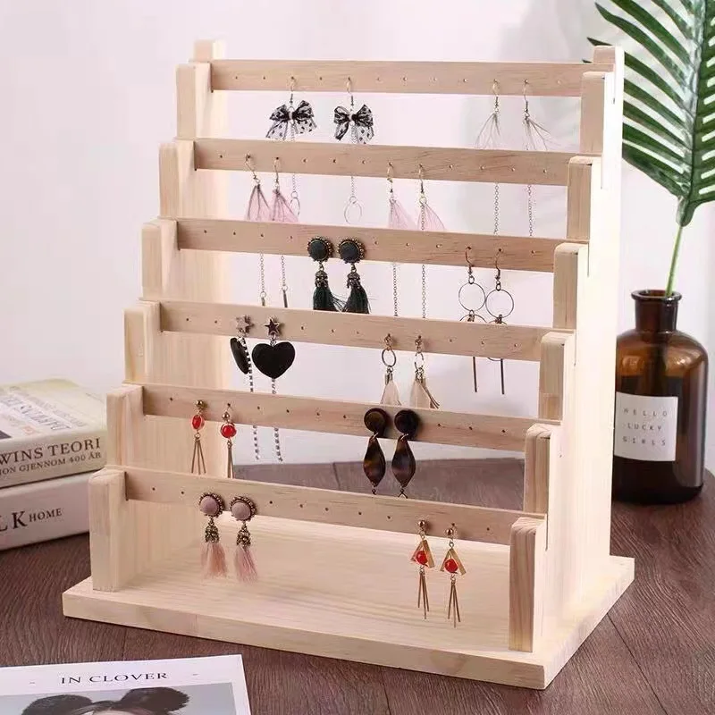 الصلبة الخشب مجوهرات رف شاشة متعدد الطبقات أقراط تظهر حامل تخزين المجوهرات الرف سعة كبيرة ياردروب حامل مُنظِم #2