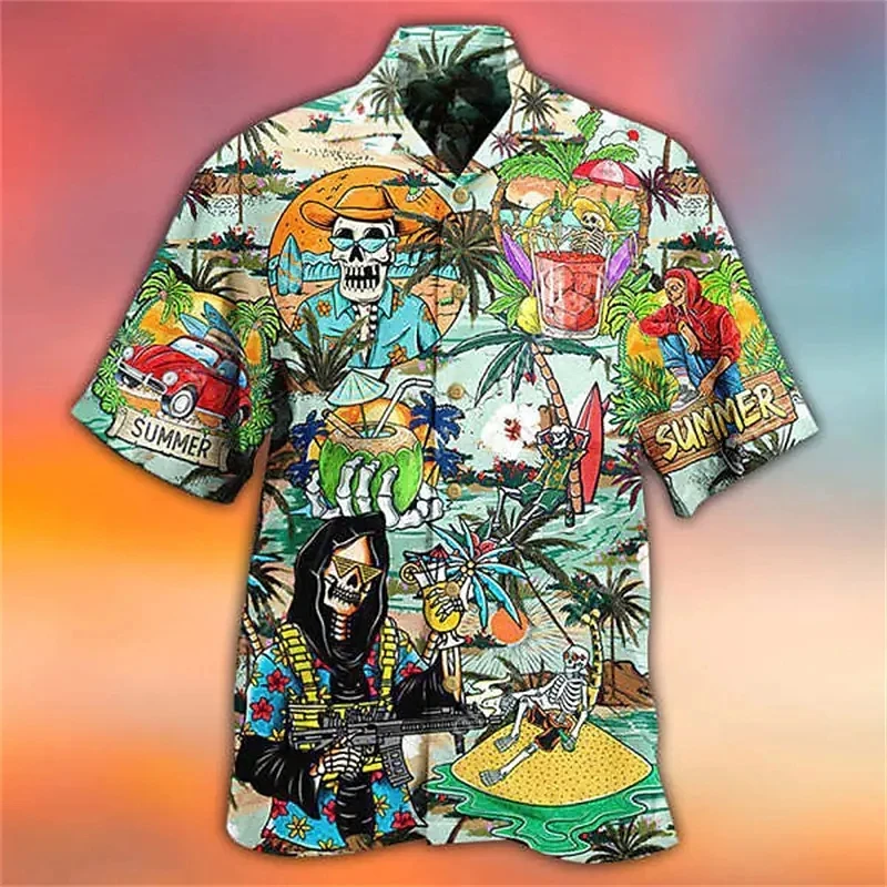 Hawaii Men\'s Shirts 3d Beach Prom Print Short-sleeves Cuban Shirt Holiday Party Wear Casual Vintage Men Oversized Clothing