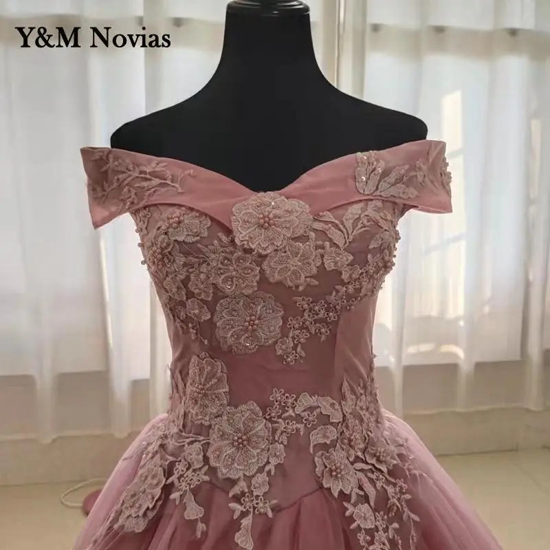 Echte Video Off De Schouder Nieuwe Quinceanera Jurken Applique Elegante Mooie Vestidos De Partij Prom Formele Bloemenprint Custom